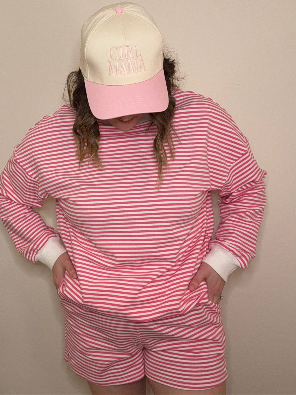 Flamingo Pink Striped Short Set