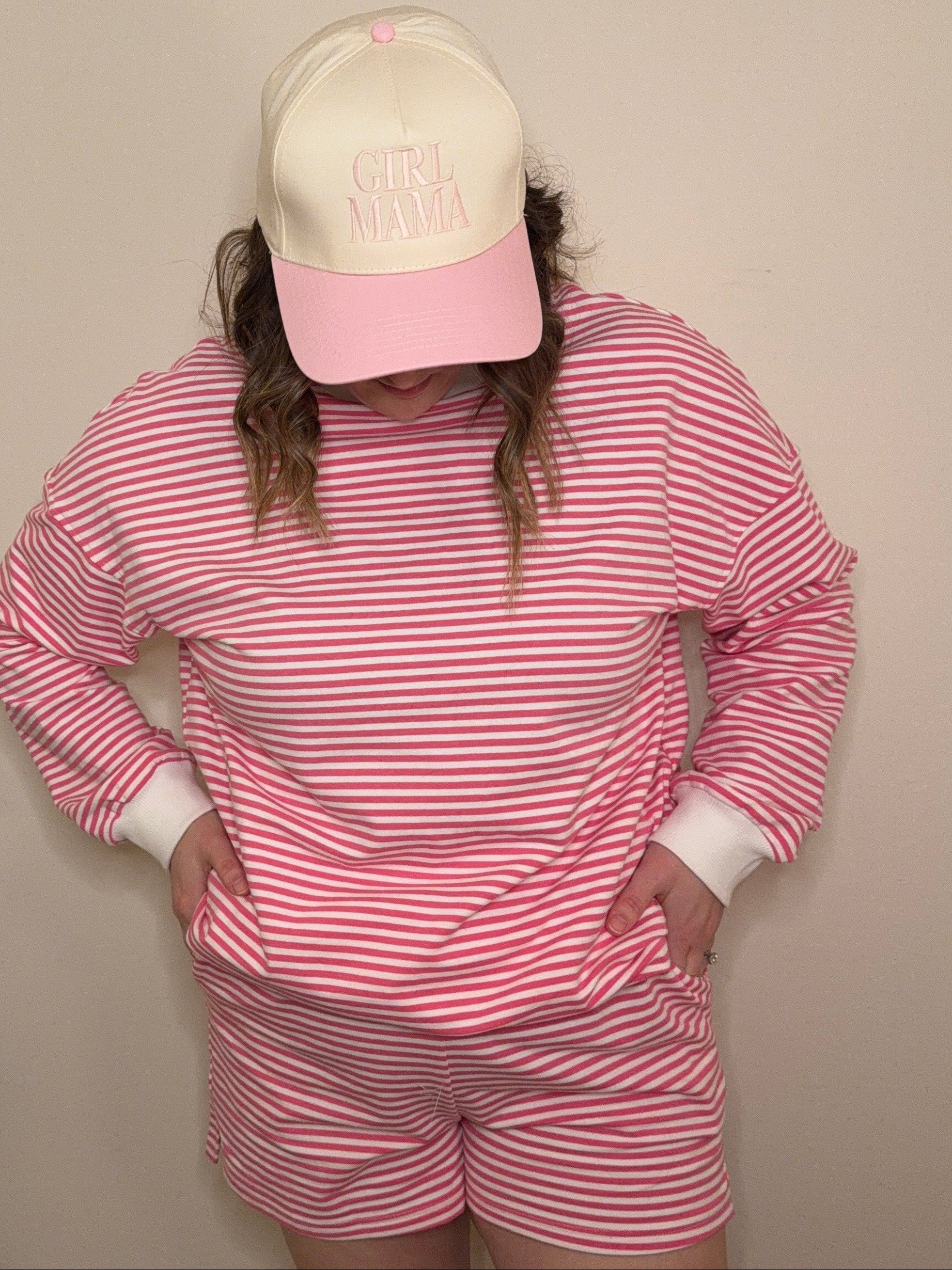 Flamingo Pink Striped Short Set